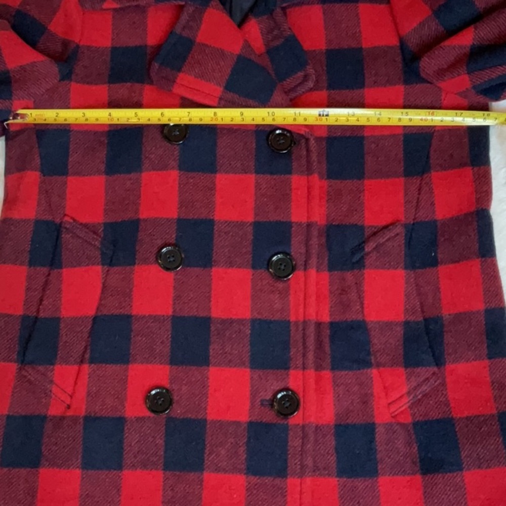 J. Crew Red and Navy Buffalo Check Peacoat - Picture 7 of 12